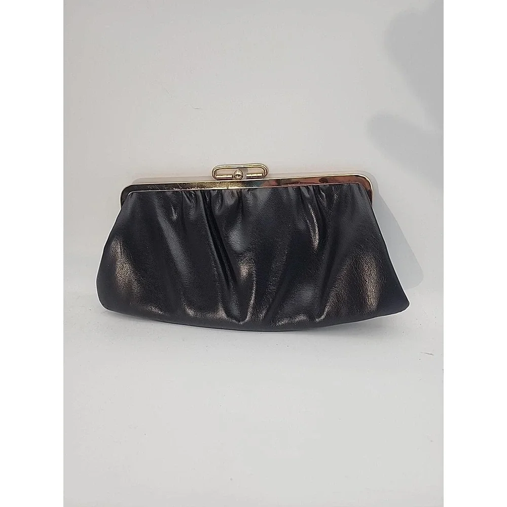 Vintage MCM Black Leather Clutch Evening Cocktails Hinged Hand‎ Bag